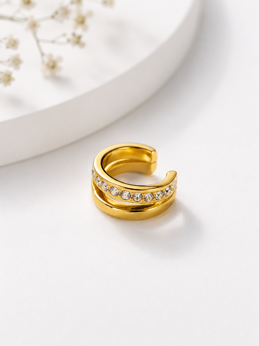 Double Row Crystal Gold Ear Cuffs | Layered Hoop Illusion