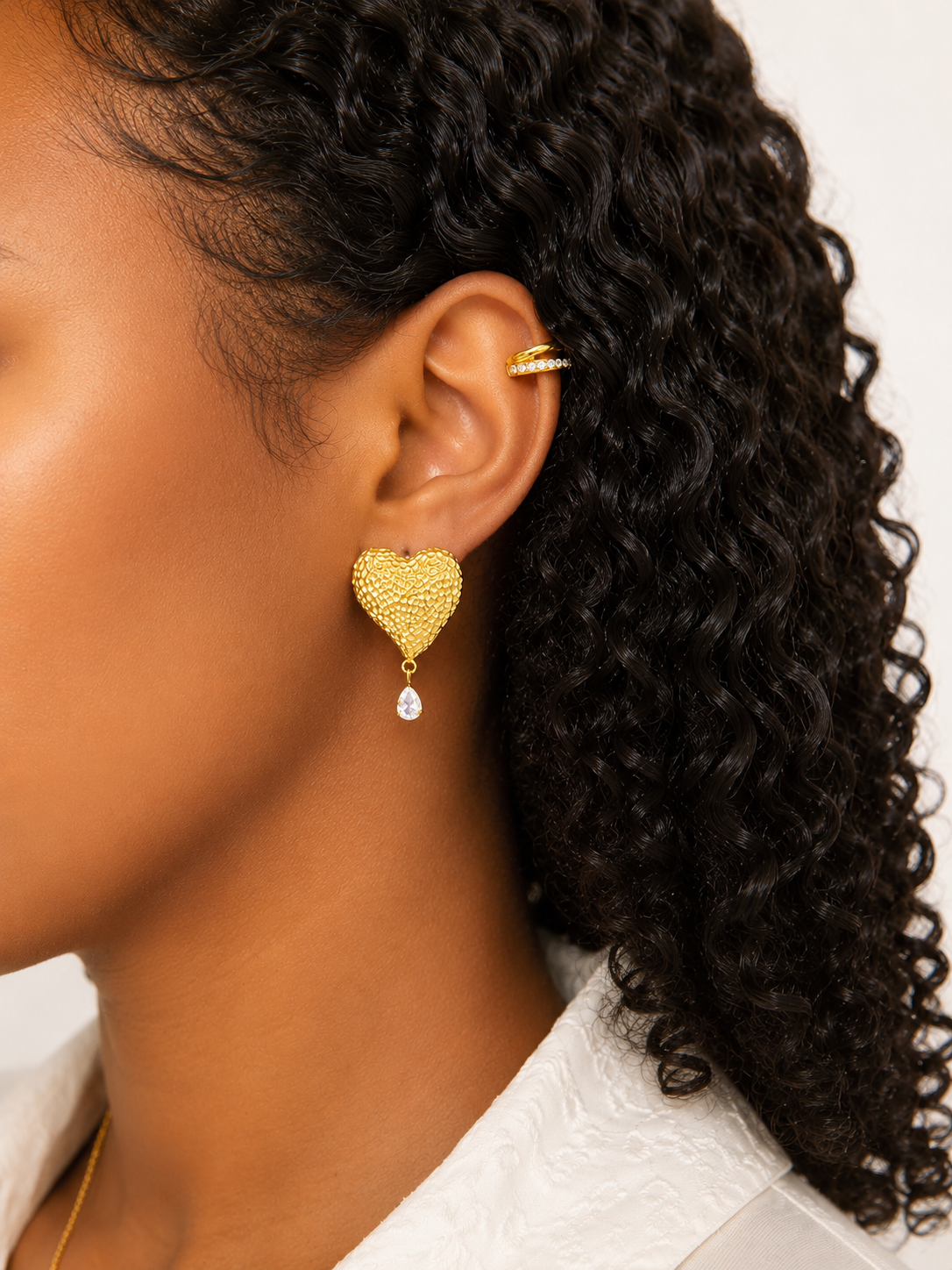 Double Row Crystal Gold Ear Cuffs | Layered Hoop Illusion