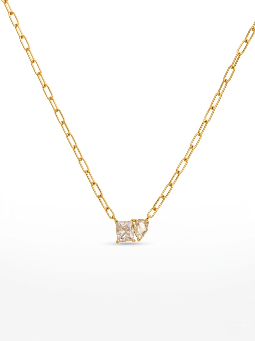Dual Stone Paperclip Chain Necklace