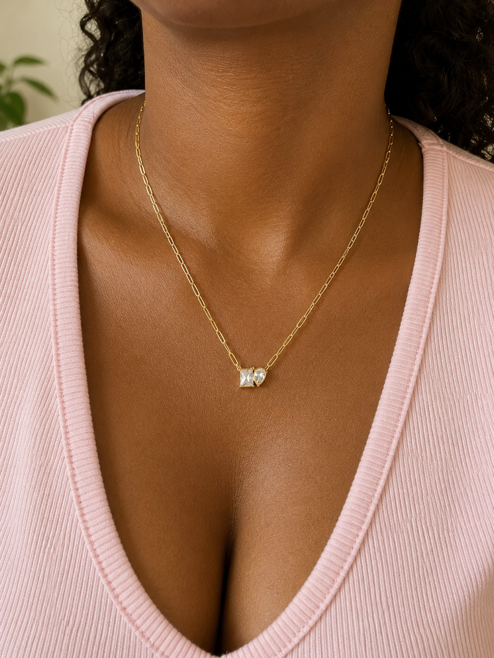Dual Stone Paperclip Chain Necklace