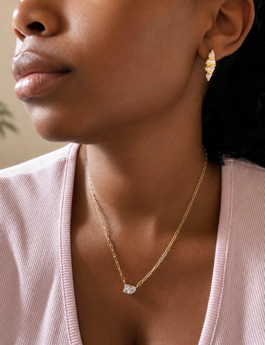 Dual Stone Paperclip Chain Necklace