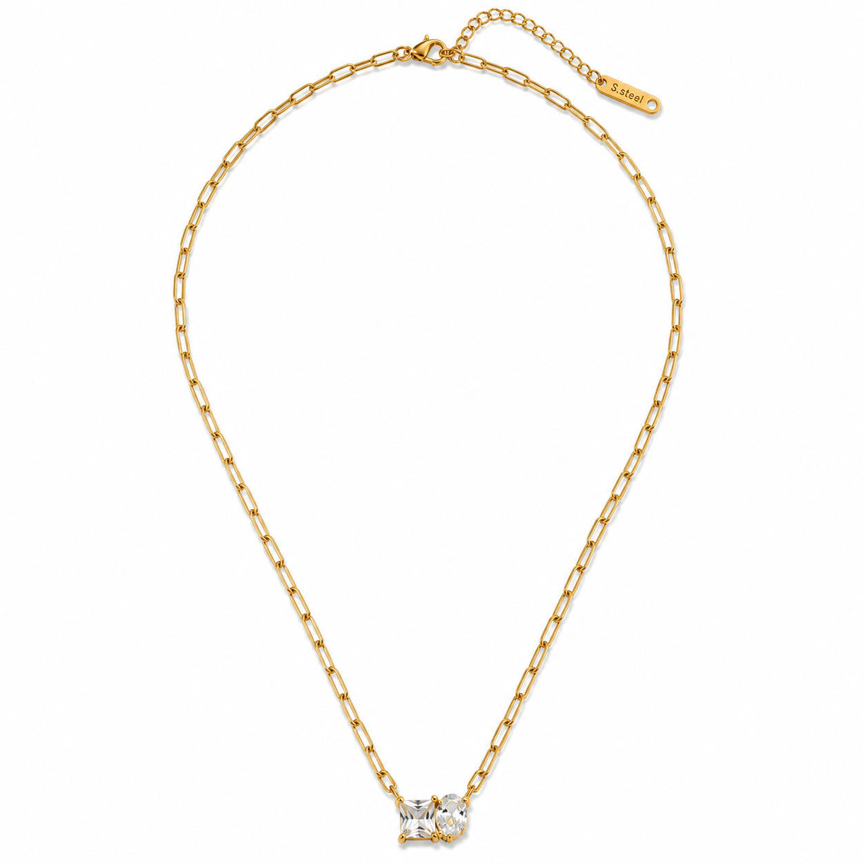 Dual Stone Paperclip Chain Necklace