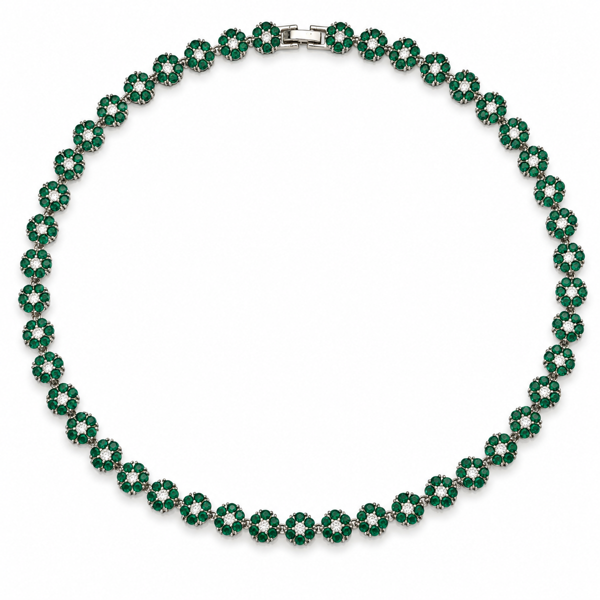 Sparkling Floral Cluster Cubic Zirconia Tennis Necklace