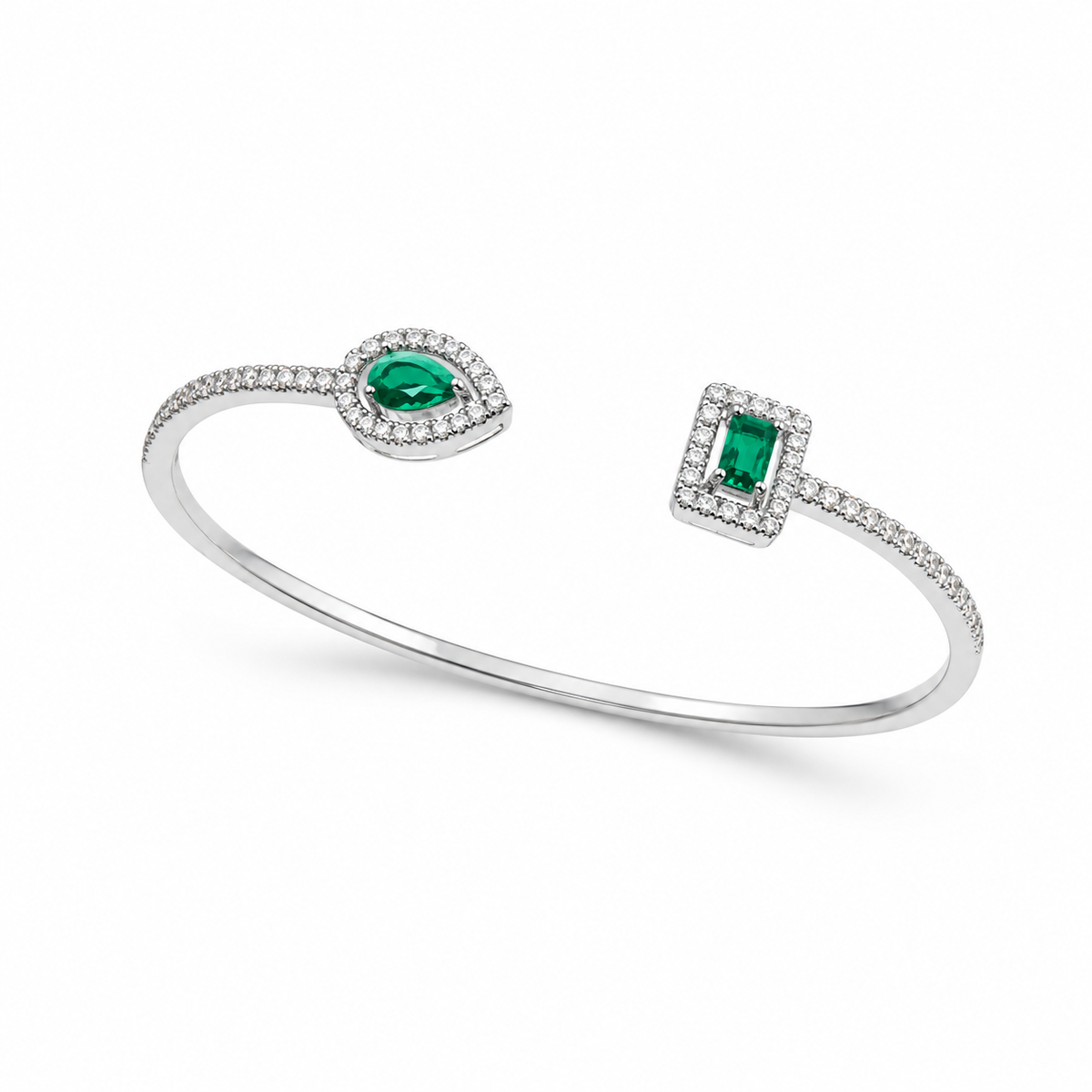 Emerald Green Open Halo Cuff Bracelet