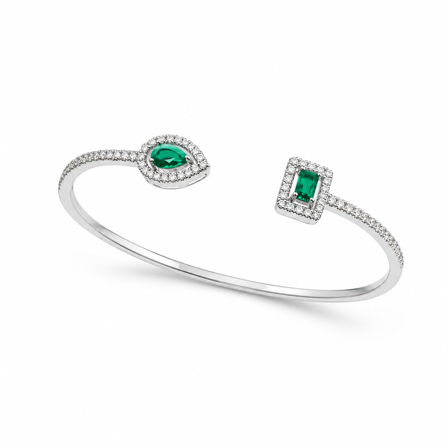 Emerald Green Open Halo Cuff Bracelet