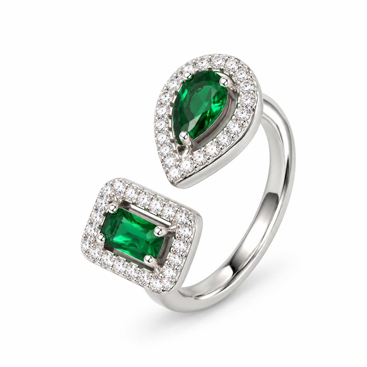 Emerald Green Open Halo Cuff Ring