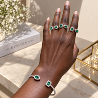 Emerald Green Open Halo Cuff Bracelet