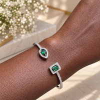 Emerald Green Open Halo Cuff Bracelet