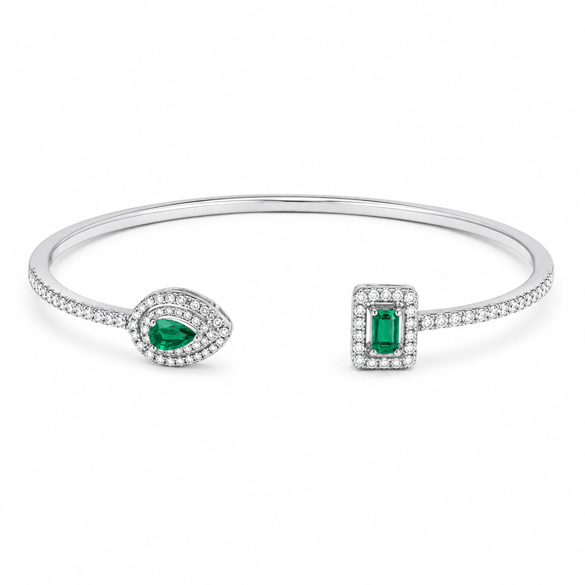 Emerald Green Open Halo Cuff Bracelet