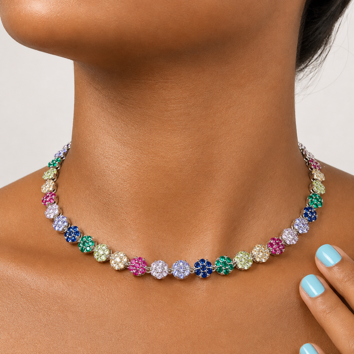 Sparkling Floral Cluster Cubic Zirconia Tennis Necklace