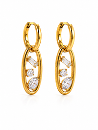 Floating Crystal Oval Link Earrings | Tarnish-Free Gold Huggies