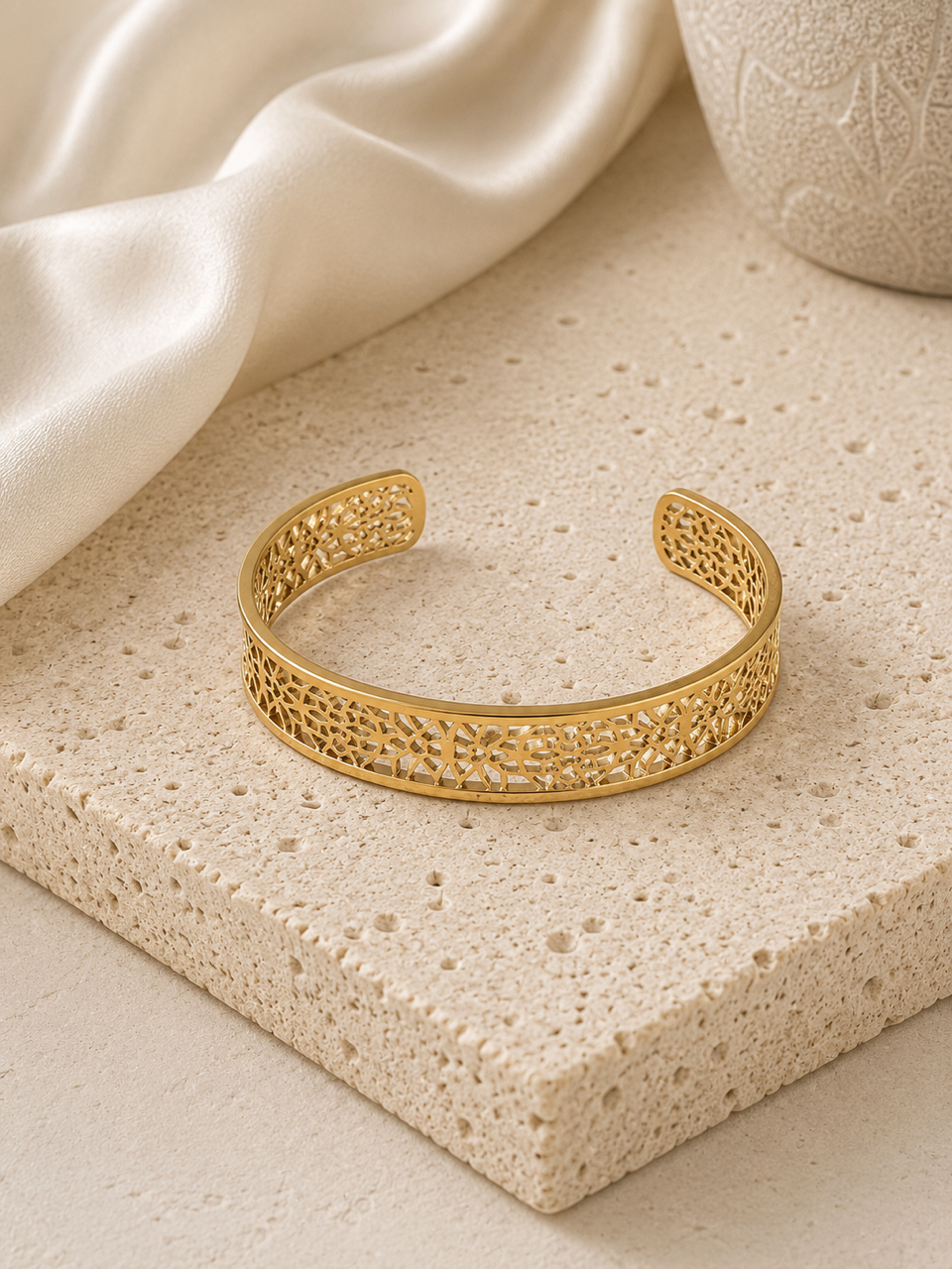 Geometric Filigree Open-Cuff Bracelet