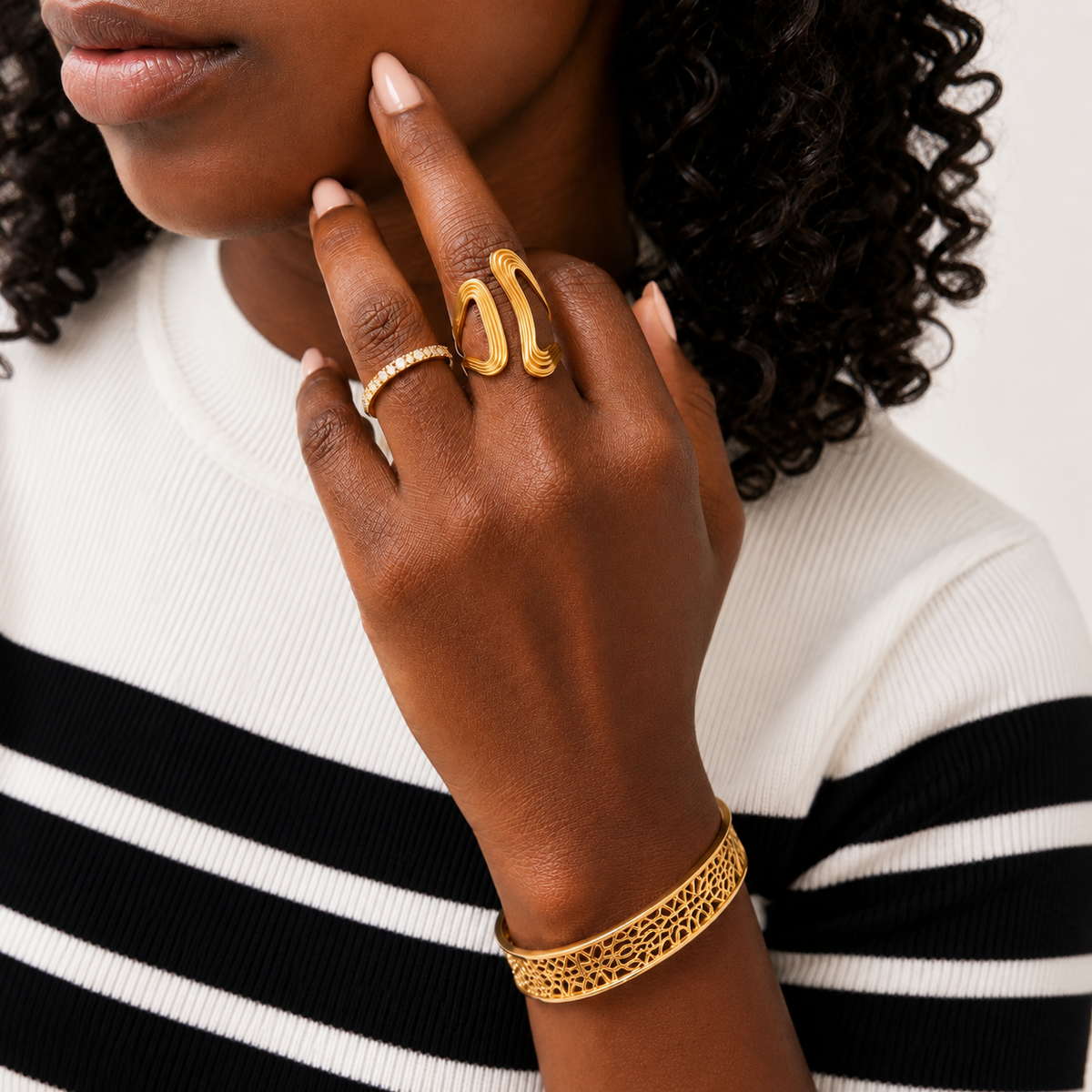 Geometric Filigree Open-Cuff Bracelet
