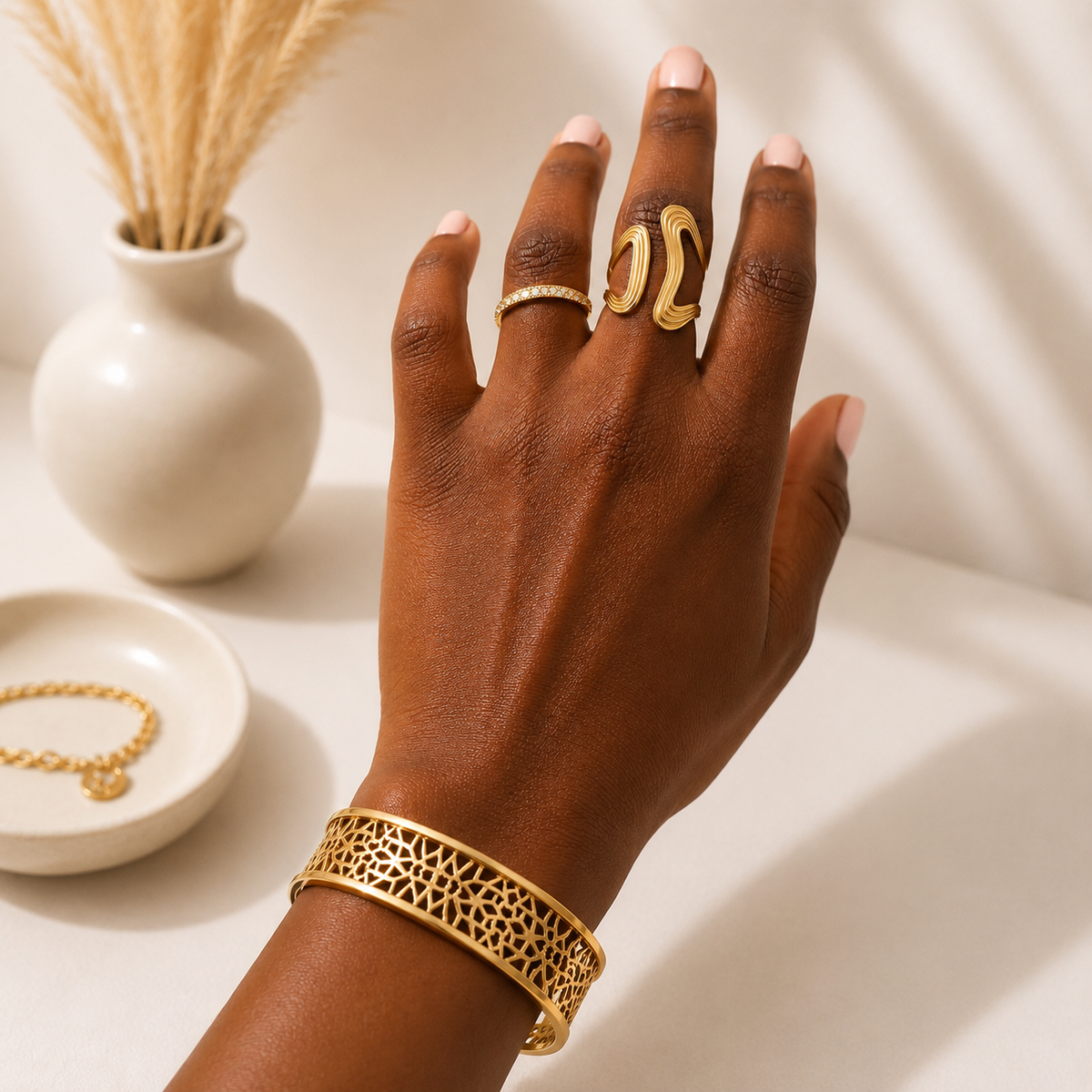 Geometric Filigree Open-Cuff Bracelet
