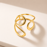 Gold Abstract Teardrop Open Ring | Sculptural Double Loop Adjustable Ring