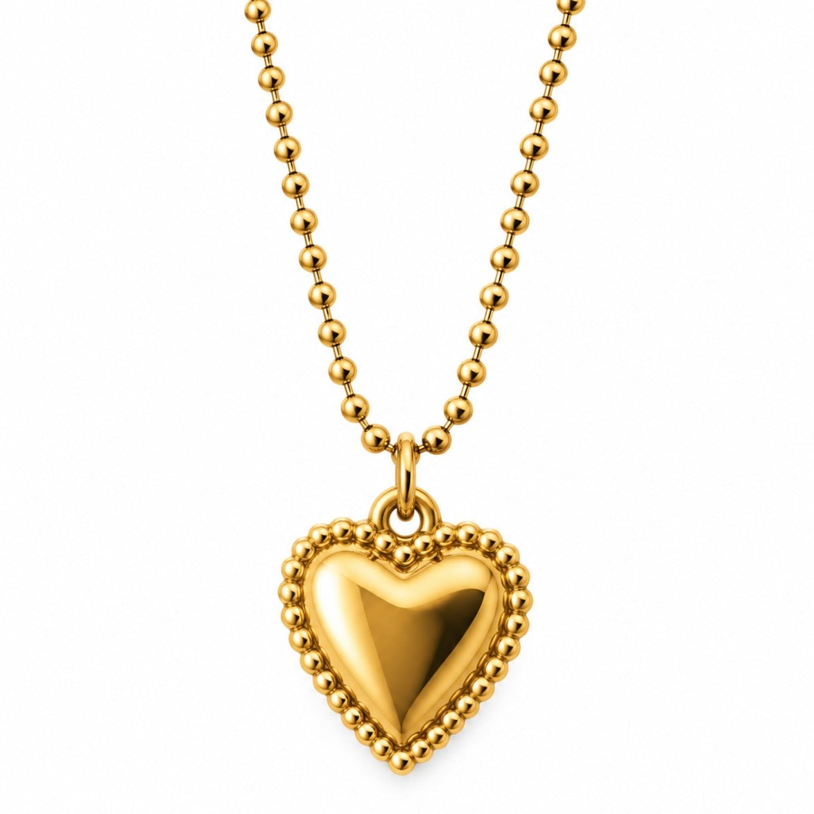 Gold Beaded Chain Heart Pendant Necklace