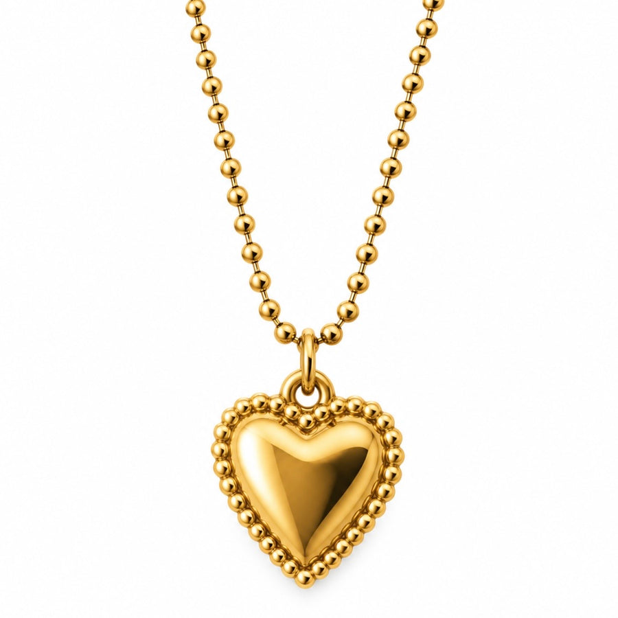 Gold Beaded Chain Heart Pendant Necklace