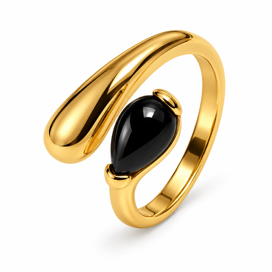 Gold Black Teardrop Bypass Ring