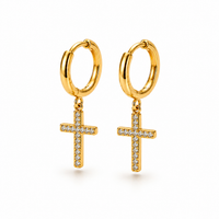 Gold Cross Charm Huggie Hoop Earrings