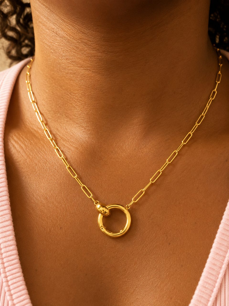 Gold Link Pendant Necklace | Waterproof Stainless Steel