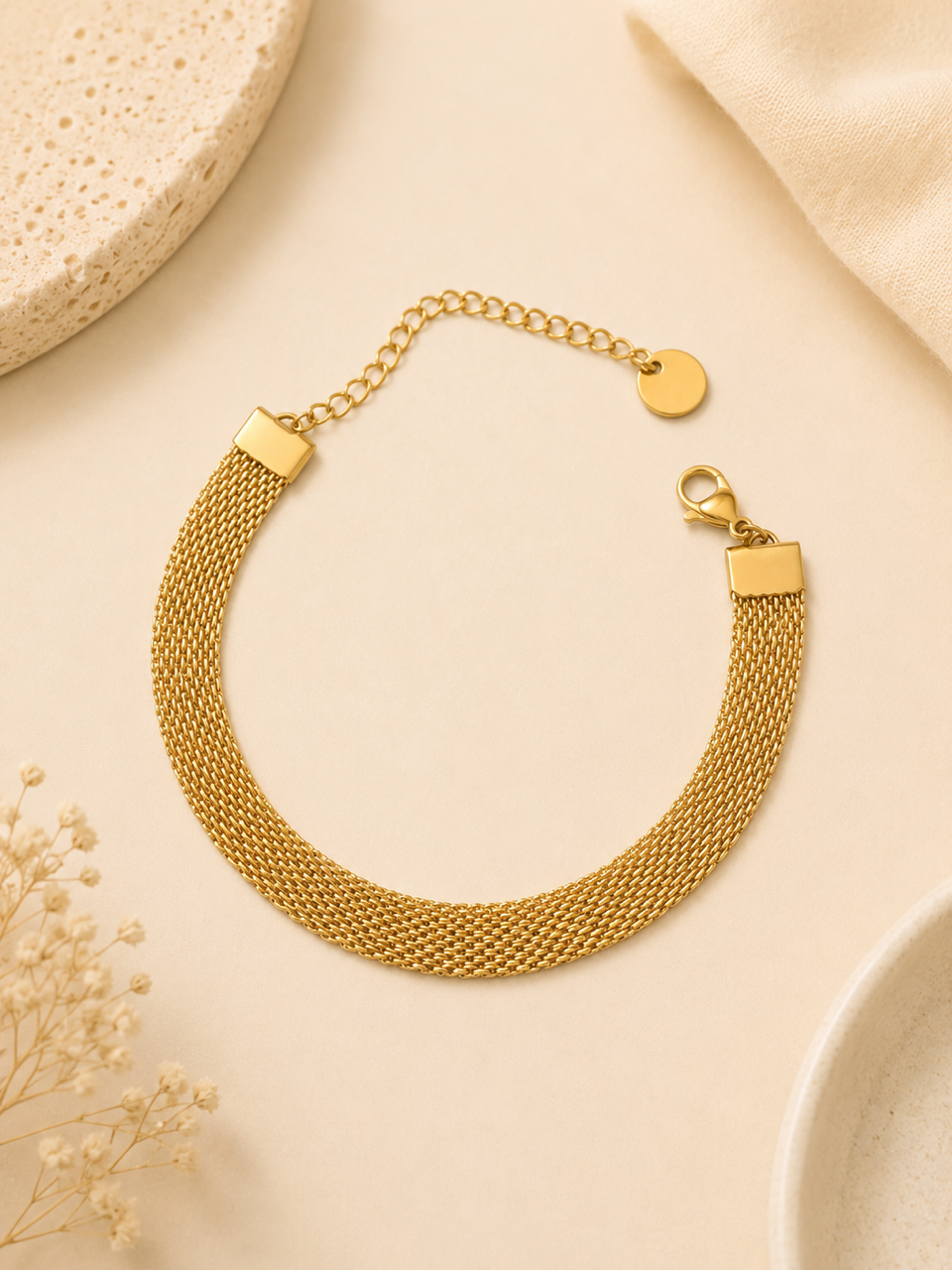 Gold Mesh Chain Bracelet  | 18K Gold-Plated Stainless Steel