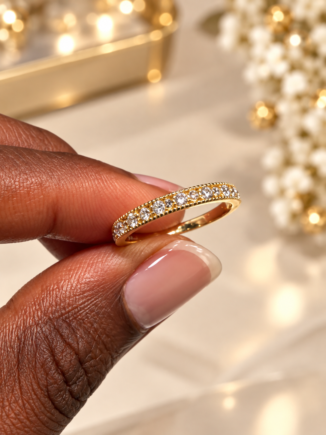 Gold Milgrain Pavé Cubic Zirconia Eternity Ring