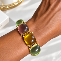 Gold Multi-Color Gemstone Cabochon Bracelet