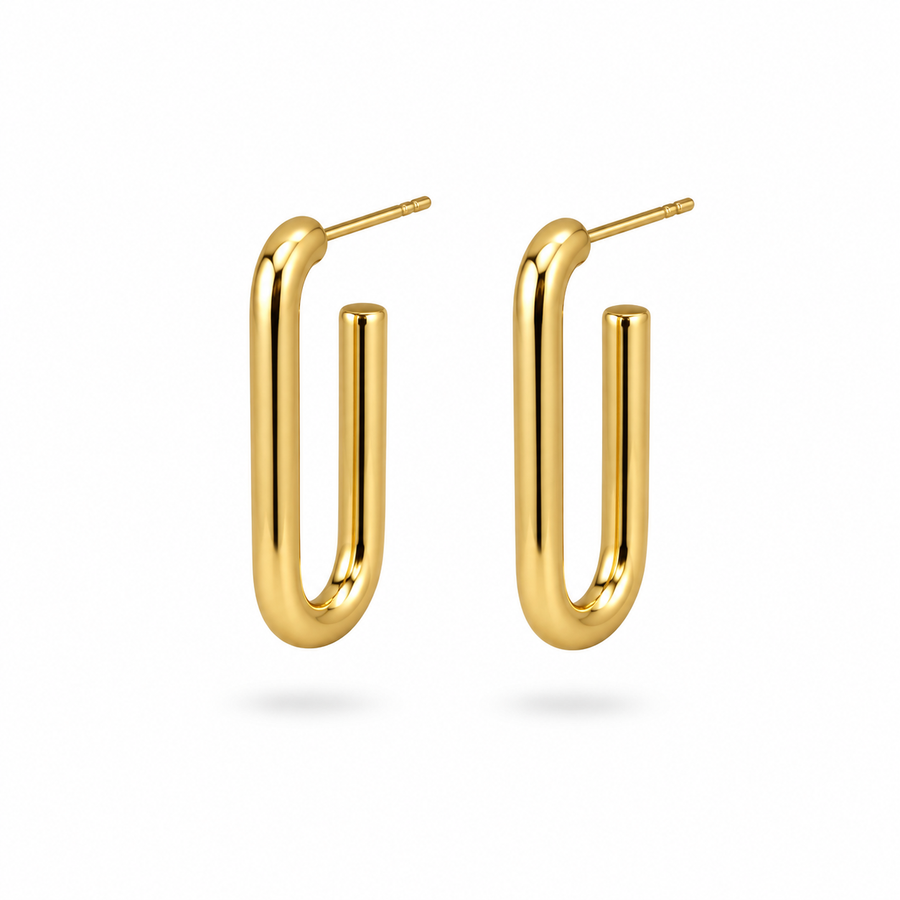 Gold Oval Link Hoop Earrings | Paperclip Drop Open Hoops