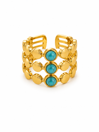 Gold PVD Triple Band Turquoise Ring | Waterproof
