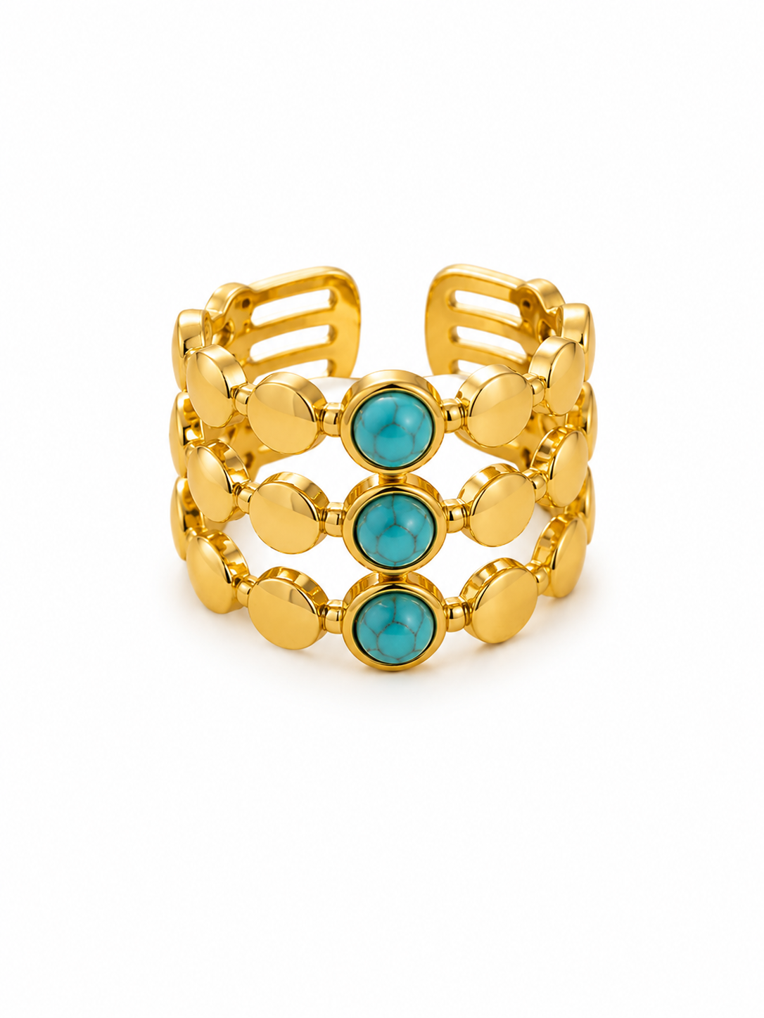 Gold PVD Triple Band Turquoise Ring | Waterproof