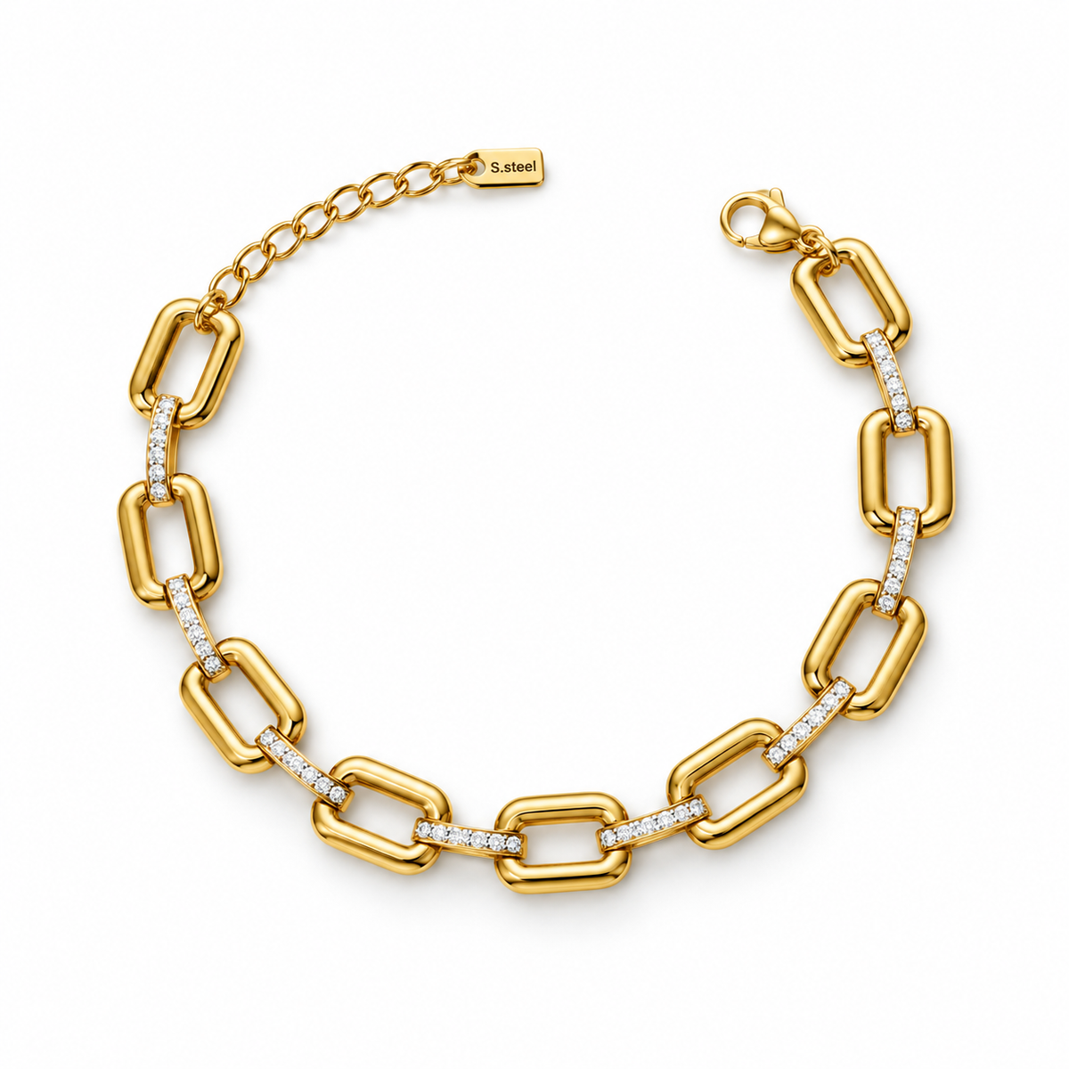 Gold Pavé Link Paperclip Chain Bracelet