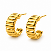Gold Ribbed Chunky Huggie Earring