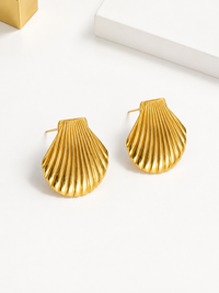 Gold Seashell Statement Stud Earrings | Ribbed Scallop Shell Posts