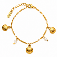 Gold Seashell & Pearl Charm Bracelet