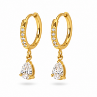 Gold Teardrop CZ Huggie Hoop Earrings