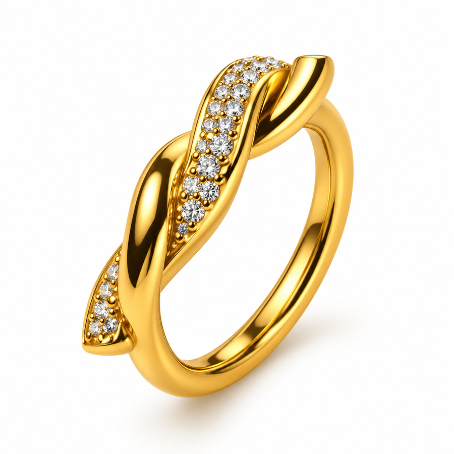 Gold Twisted Knot CZ Ring
