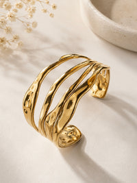 Gold Wavy Multi-Band Cuff Bracelet | Waterproof