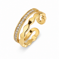 Gold Wavy Pavé Double Band Adjustable Ring