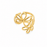 Gold Wire Flower Open Ring | Waterproof Adjustable Floral Ring