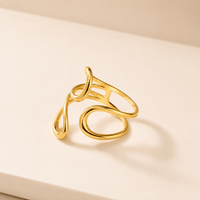 Gold Abstract Teardrop Open Ring | Sculptural Double Loop Adjustable Ring