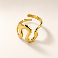 Gold Abstract Wave Open Ring | Sculptural Wavy Adjustable Statement Ring