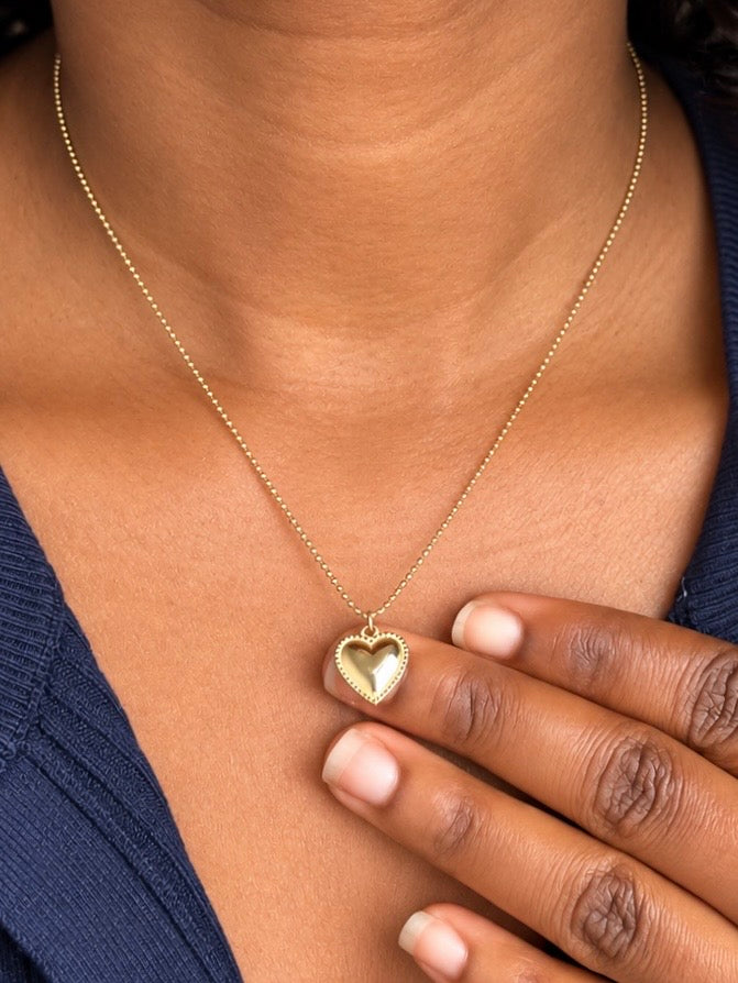 Gold Beaded Chain Heart Pendant Necklace