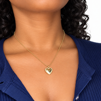 Gold Beaded Chain Heart Pendant Necklace