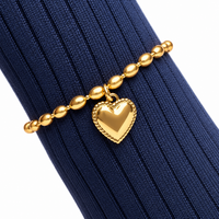 Gold Beaded Oval Chain Heart Charm Bracelet