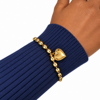 Gold Beaded Oval Chain Heart Charm Bracelet