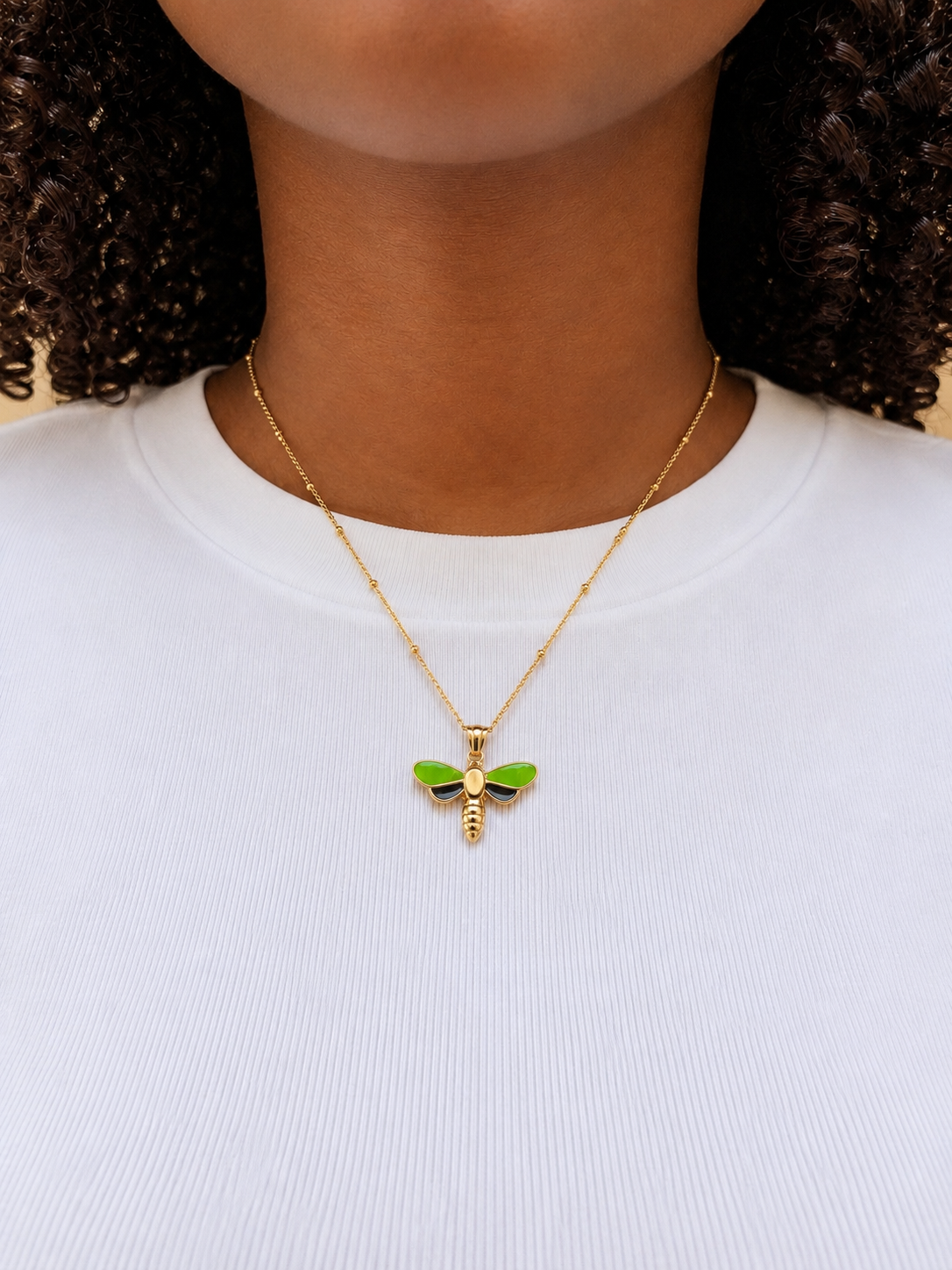 Gold Bee Pendant Satellite Chain Necklace