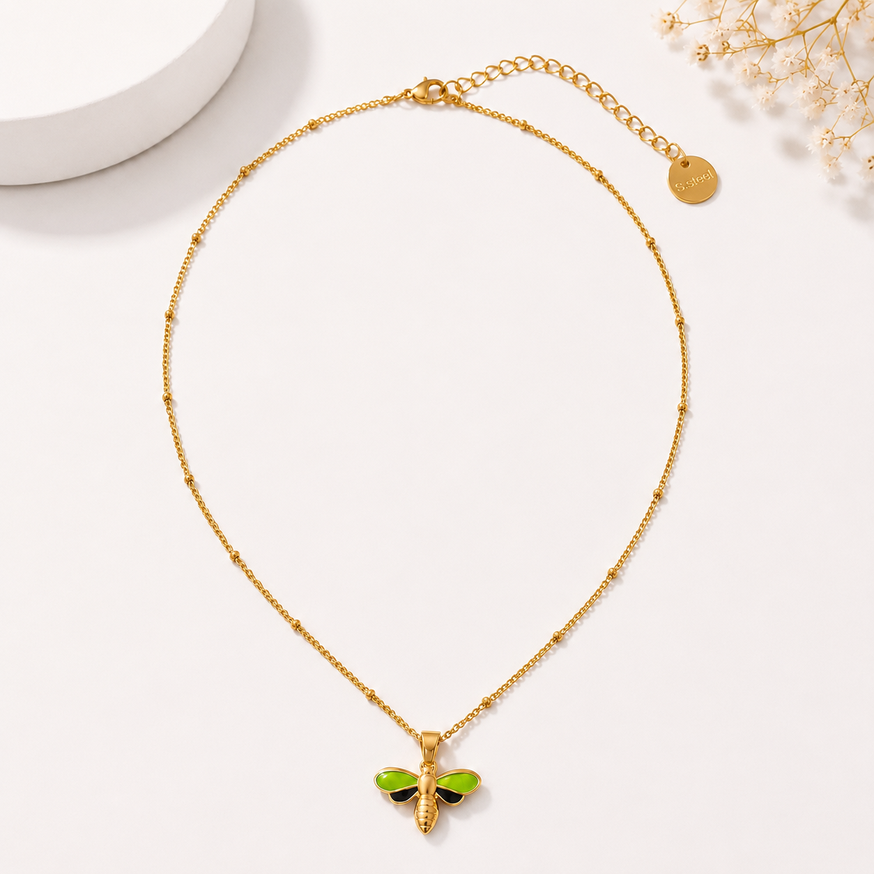 Gold Bee Pendant Satellite Chain Necklace