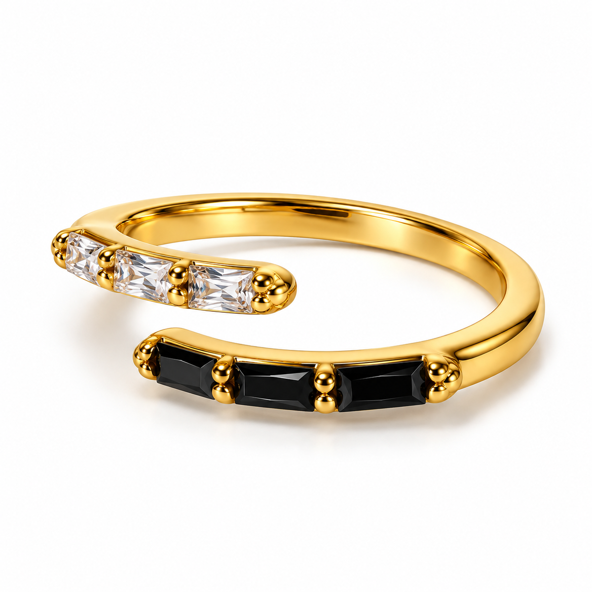 Gold Black & Clear Baguette Rhinestone Bypass Ring