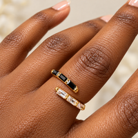 Gold Black & Clear Baguette Rhinestone Bypass Ring