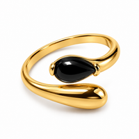 Gold Black Teardrop Bypass Ring